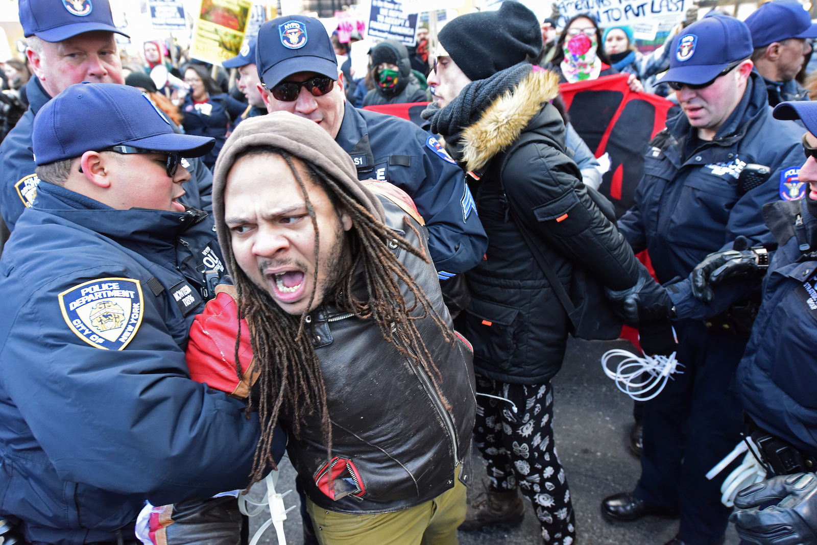 Protesters being arrested by police in New York